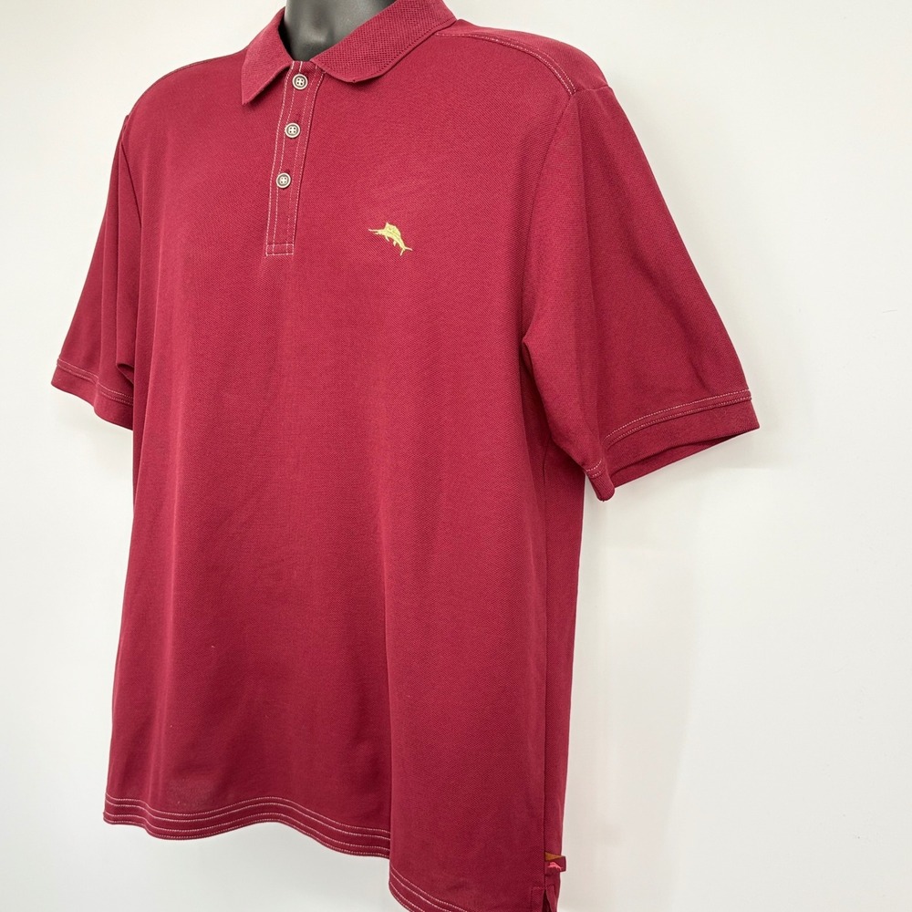 Tommy Bahama Polo Shirt Mens LG Burgundy IslandZone Supima Cotton Golf Travel - Picture 2 of 9